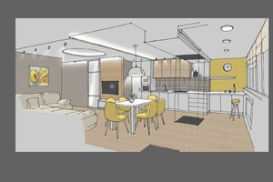 Заказать в г. Покровск Блиц-дизайн-проект интерьера онлайн . Кухня-гостиная 32 м2. Вид 2